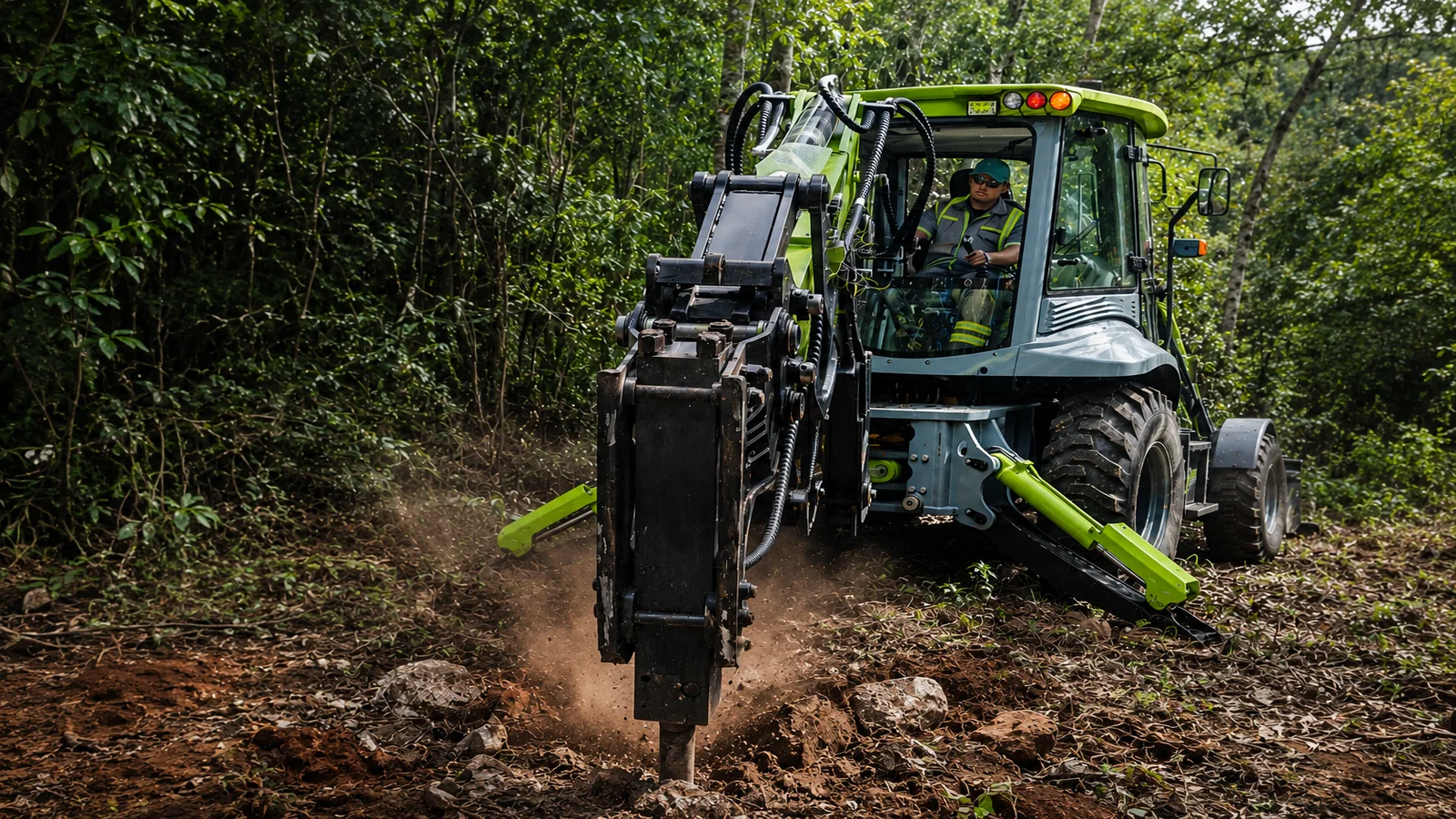 RE-388 trabajando con martillo hidráulico
